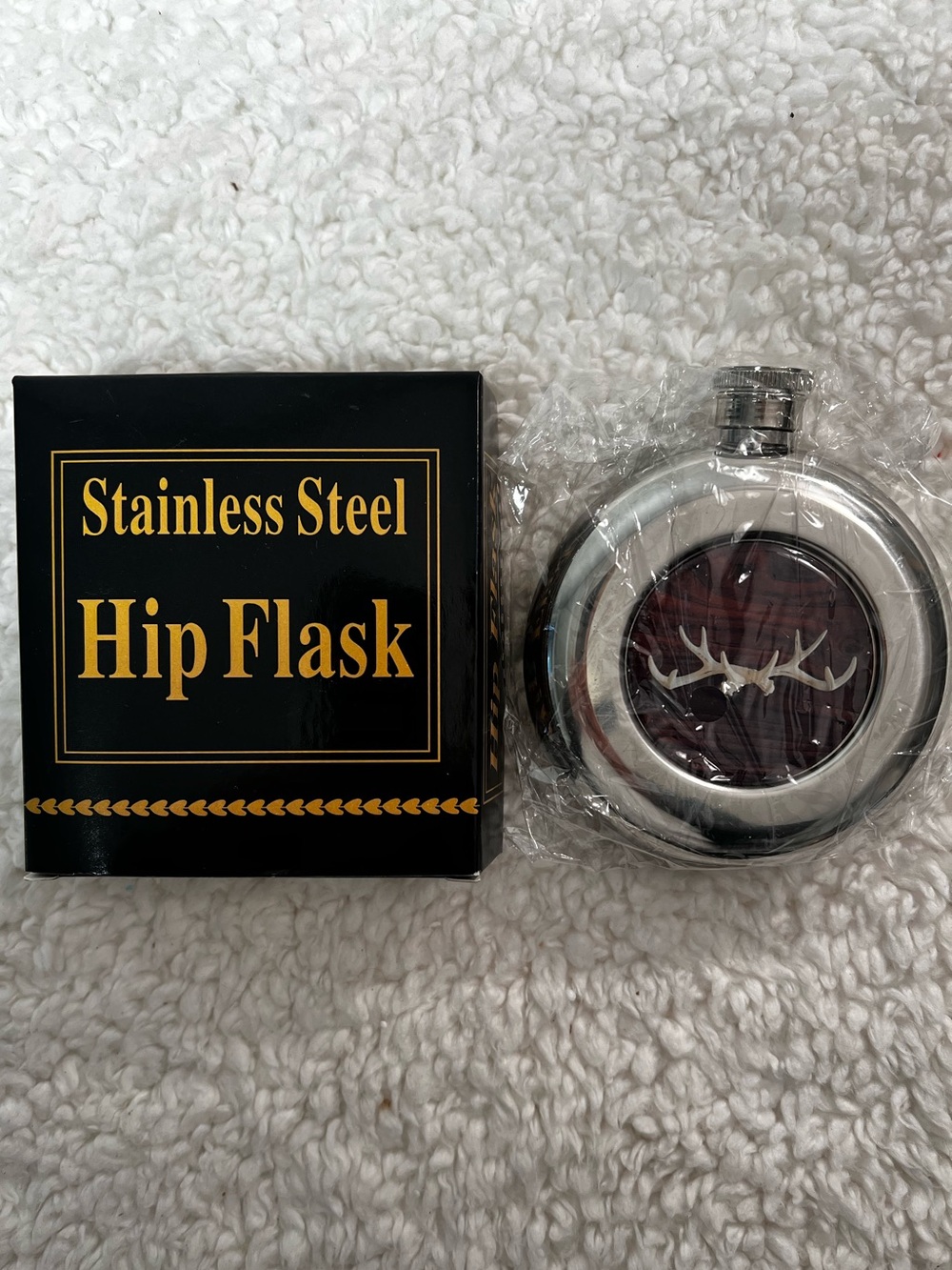 Lucy Lu "Antlers" Stainless Steel 5 Oz. Flask with Screw On/Off Top